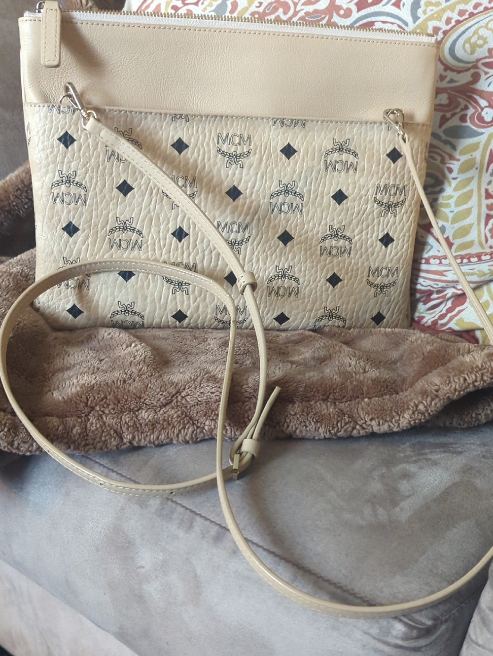 MCM Beige Logo Crossbody Bag